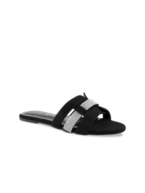 

Siendo Desi Women Black & Silver-Toned Embellished Open Toe Flats