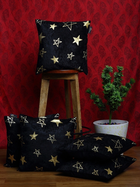 

HOSTA HOMES Black & Gold-Toned Set of 5 Quirky Square Cushion Covers