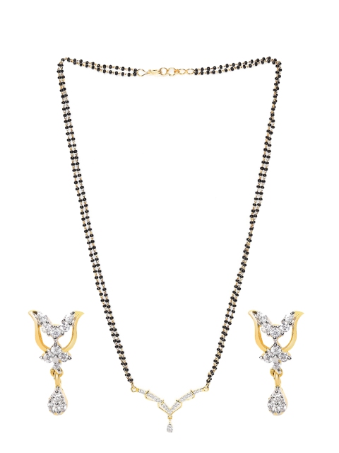 

Mahi Gold-Plated Black & White CZ-Studded & Beaded Mangalsutra With Earrings