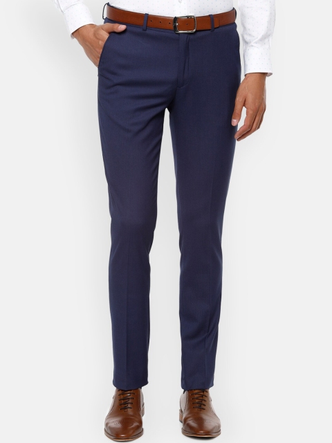 

Louis Philippe Men Navy Blue Slim Fit Self Design Formal Trousers