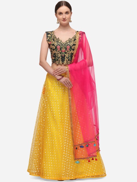 

SHUBHKALA Yellow & Green Embroidered Unstitched Lehenga & Blouse with Dupatta