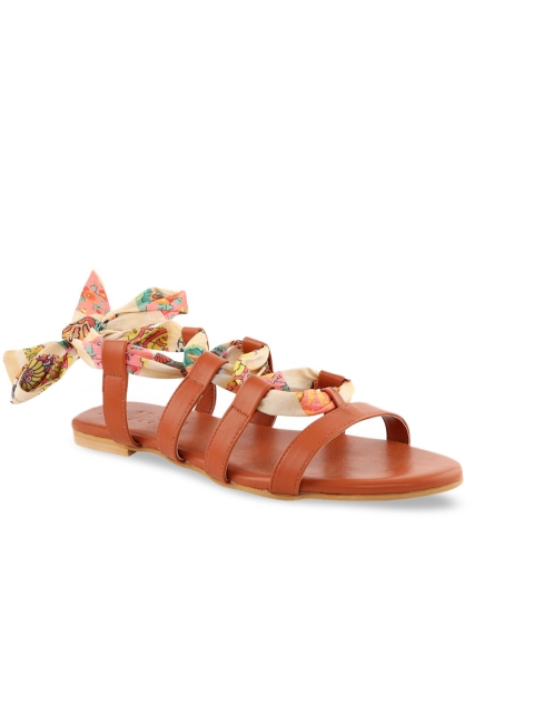 Siendo Desi Women Tan Brown Printed Tie-up Gladiators