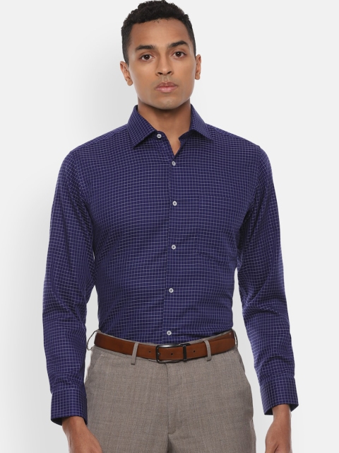 

Van Heusen Men Navy Blue Regular Fit Checked Casual Shirt