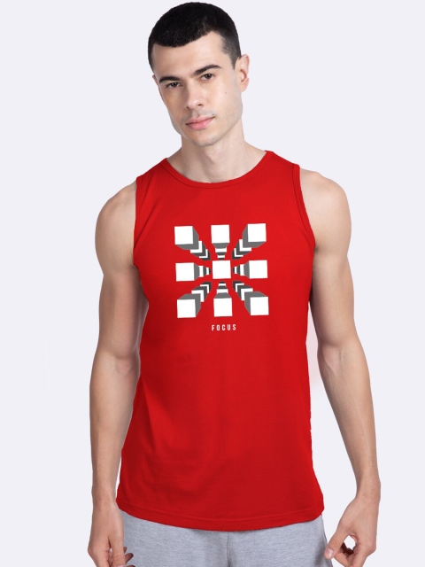 

Bewakoof Men Red & White Focus Blocks Printed Innerwear Vest