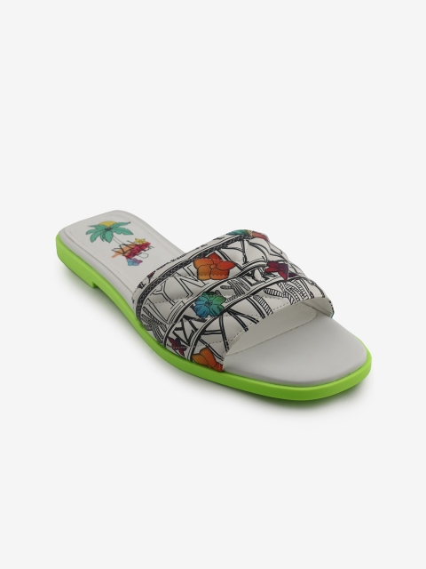 

LYN Women Grey & Black Printed Open Toe Flats