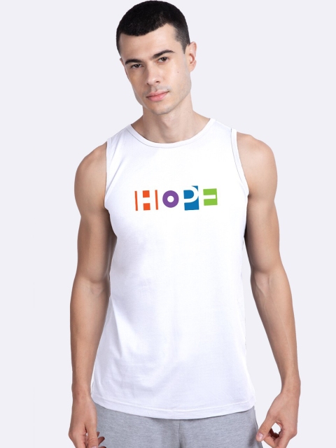 

Bewakoof Men White & Red Solid Cotton Gym Vest