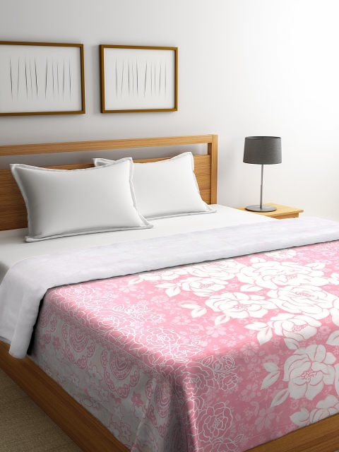 

NEUDIS Pink & White Floral Mild Winter 450 GSM Fur Double Bed Comforter