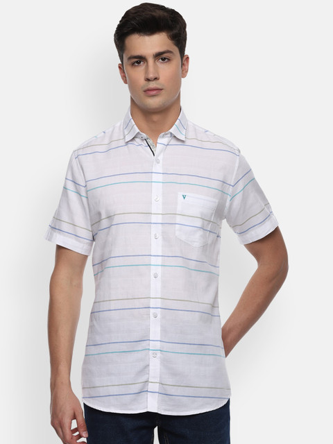 

Van Heusen Sport Men White & Blue Slim Fit Striped Semiformal Shirt