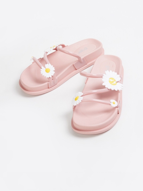 

Ginger by Lifestyle Women Pink Floral Embellished Open Toe Flats