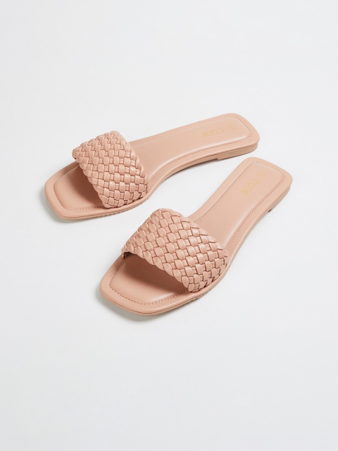 

CODE by Lifestyle Women Beige Woven Design PU Open Toe Flats