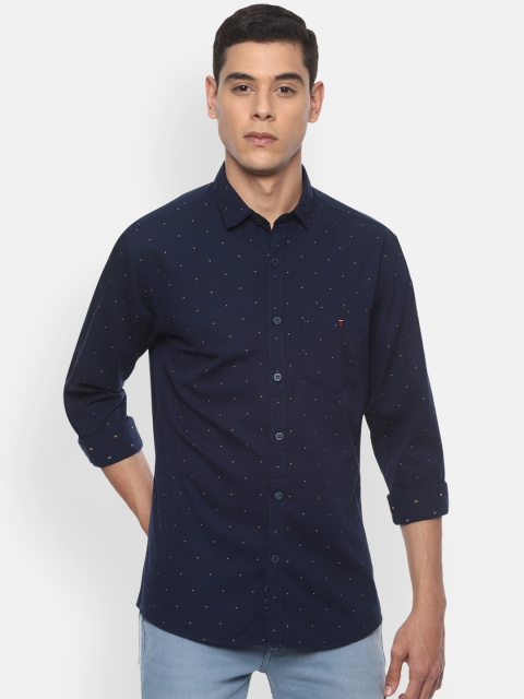 Louis Philippe Sport Men Navy Blue Slim Fit Self Design Casual Shirt