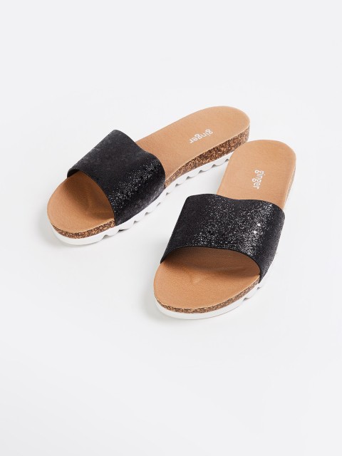

Ginger by Lifestyle Women Black Textured PU Open Toe Flats
