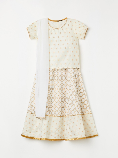 

Melange by Lifestyle Girls Off-White & Gold-Toned Embroidered Ready to Wear Lehenga & Blouse with Dupatta