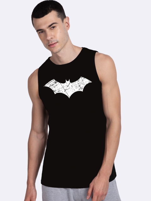 

Bewakoof Men Black & White Glow In Dark Batman Print Gym Vest