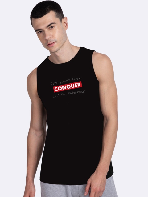 

Bewakoof Men Black & Red Conquer Strip Printed Innerwear Vest 300972
