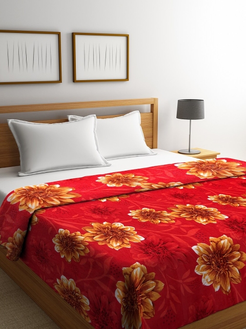 

NEUDIS Red & Yellow Floral AC Room 233 GSM Fur Double Bed Blanket