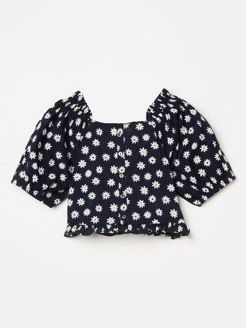 

Fame Forever By Lifestyle Navy Blue Floral Printed Pure Cotton Regular Top