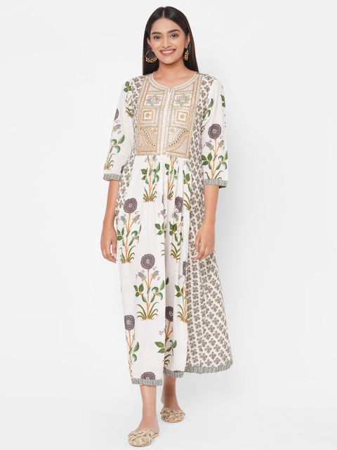 

Vedic Women Off-White Floral Printed Maxi Dress