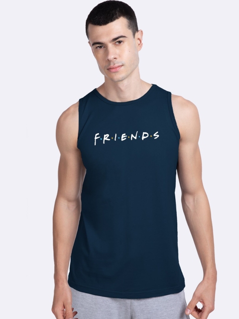 

Bewakoof Men Navy Blue & White Friends Logo Printed Innerwear Vest