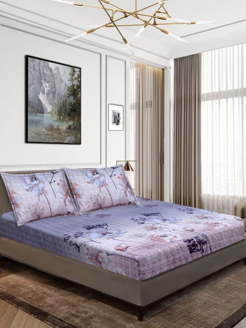 

Aura Lavender & Orange Floral 160 TC Polyester 1 Queen Bedsheet with 2 Pillow Covers
