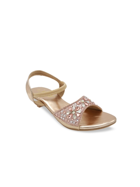 

Jazzy Juniors Girls Champagne-Toned Embellished Kitten Heels