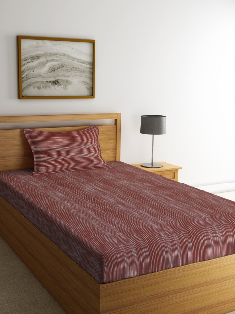 

KLOTTHE Brown Striped 250 TC Cotton 1 Single Bedsheet with 1 Pillow Covers