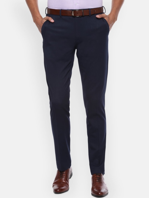 

Van Heusen Men Navy Blue Slim Fit Solid Formal Trousers