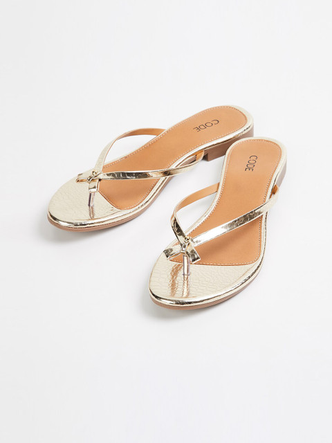 

CODE by Lifestyle Women Gold-Toned Solid PU Open Toe Flats