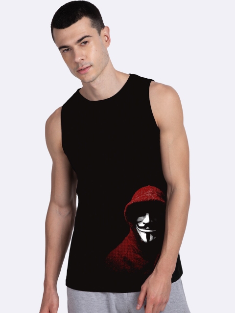 

Bewakoof Men Black & Red Anonymous Printed Innerwear Vest