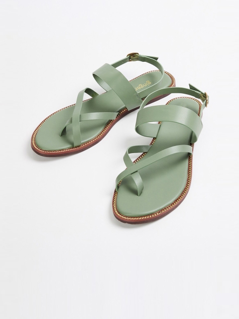 

Ginger by Lifestyle Women Green Colourblocked PU One Toe Flats