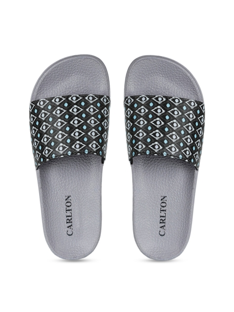 

Carlton London sports Women Black & Grey Printed Sliders