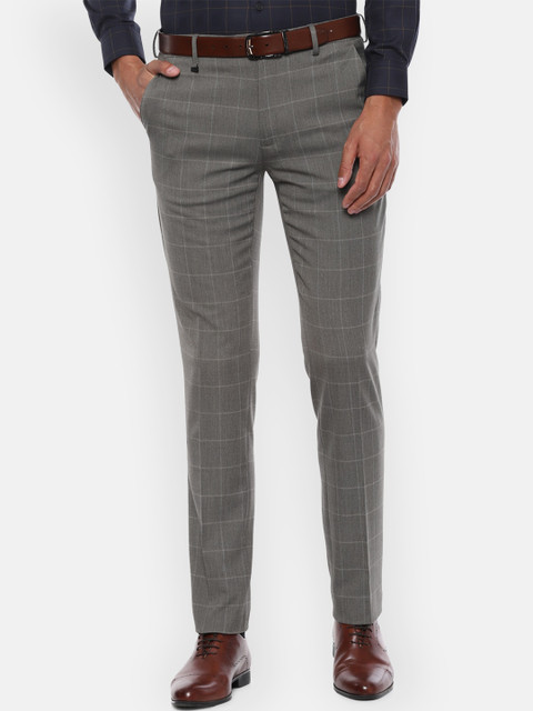 

Van Heusen Men Grey Slim Fit Checked Formal Trousers