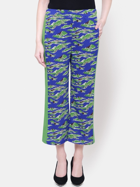 

Yaadleen Women Blue & Green Printed Straight Palazzos