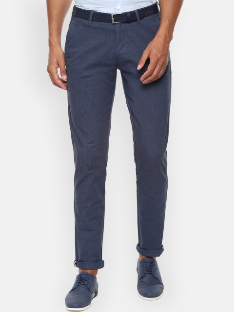 

Van Heusen Sport Men Navy Blue Slim Fit Checked Regular Trousers