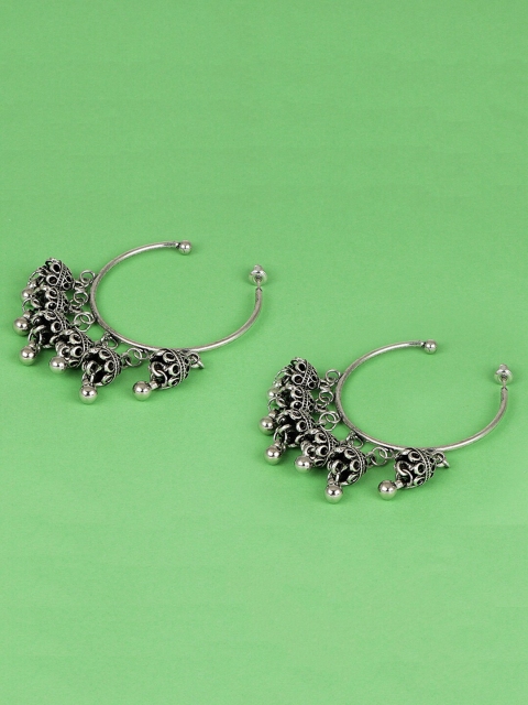 

Jewelz Silver-Plated Contemporary Oxidised Half Hoop Earrings