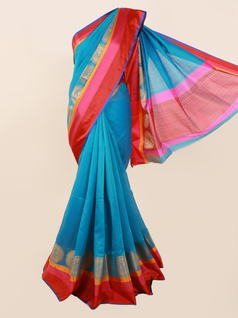 

Pothys Blue Solid Cotton Blend Saree