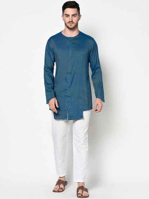 

LAMAAYA Men Navy Blue & White Kurta with Pyjamas