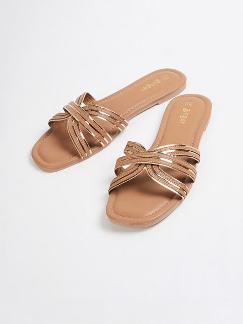 

Ginger by Lifestyle Women Tan Solid PU Open Toe Flats