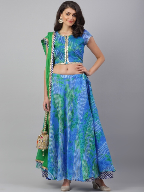 

ANAISA Blue & Green Printed Ready to Wear Lehenga & Blouse with Dupatta