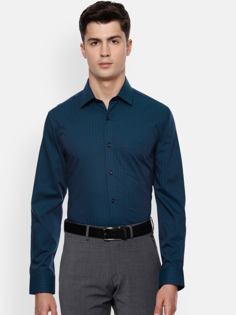 

Van Heusen Men Navy Blue & Green Regular Fit Checked Pure Cotton Formal Shirt