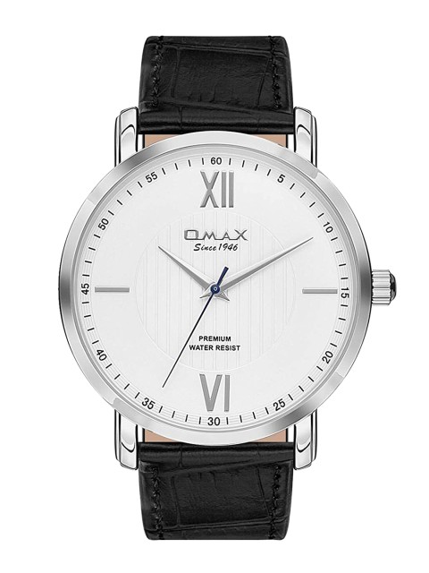 

Omax Men Black & White Leather Analogue Watch GU03P62B