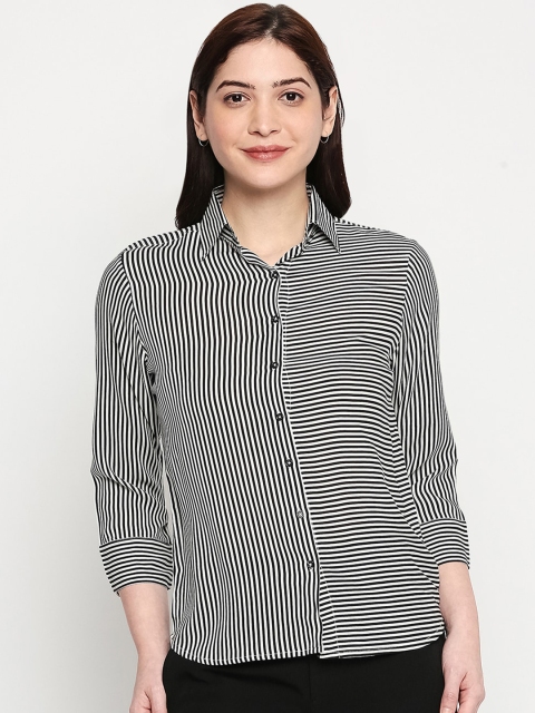 

inocenCia Women Black Regular Fit Striped Casual Shirt