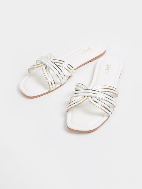 

Ginger by Lifestyle Women White Solid PU Open Toe Flats