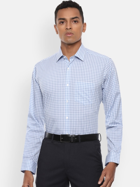 

Van Heusen Men Blue & White Regular Fit Checked Pure Cotton Formal Shirt