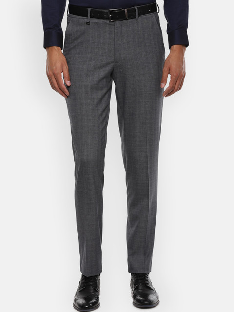 

Van Heusen Men Grey Regular Fit Checked Formal Trousers