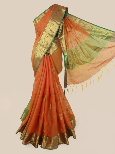 

Pothys Orange & Green Cotton Blend Woven Design Saree