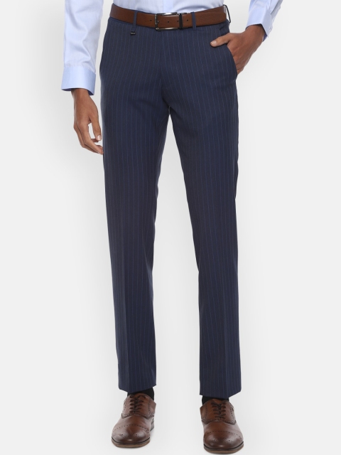 

Van Heusen Men Navy Blue Slim Fit Striped Formal Trousers