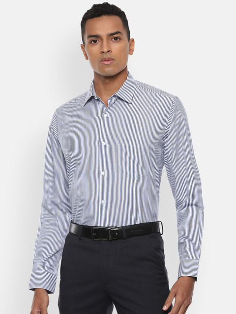 

Van Heusen Men Blue & White Regular Fit Striped Pure Cotton Formal Shirt