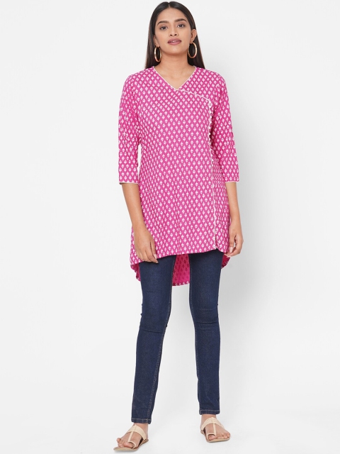 

Vedic Pink Printed Pure Cotton Regular Longline Top