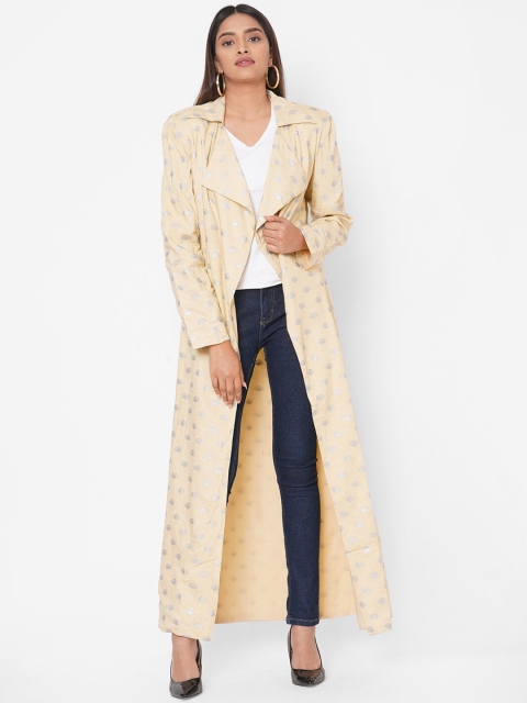 

Vedic Women Cream-Coloured Printed Open Front Jacket